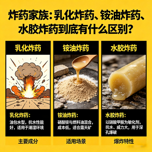 大关炸药家族：乳化炸药、铵油炸药、水胶炸药到底有什么区别？